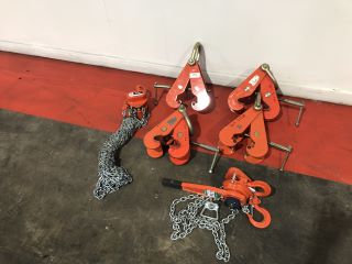 1X TIGER 500KG TCB14 CHAIN BLOCK 1X TIGER 1.6TON RATCHET HOIST 4X TIGER 3 TON BEAM CLAMP