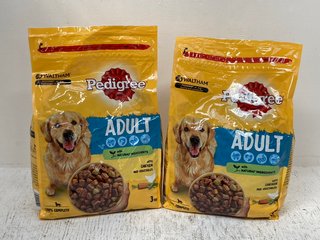 2 X PEDIGREE 3KG ADULT DOG FOOD BAGS - BBE 25/05/25: LOCATION - H16