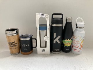 6 X ASSORTED BOTTLES/MUGS TO INCLUDE THE VINCI TRAVEL MUG IN BLACK: LOCATION - J9