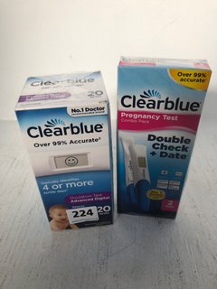 2 X CLEARBLUE ITEMS TO INCLUDE BOX OF 20 PREGNANCY TESTS: LOCATION - J13