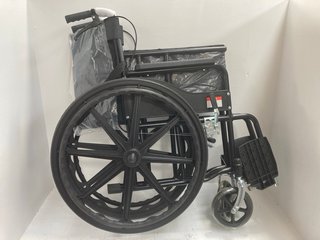 BLACK WHEELCHAIR WITH FABRIC SUPPORT SEAT: LOCATION - J13