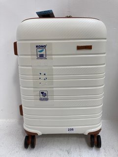 KONO 20 INCH HARDCASE 4 WHEELED CREAM AND TAN SUITCASE: LOCATION - J14