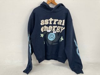 BROKEN PLANET MENS 'ASTRAL ENERGY' HOODY IN NAVY - UK SIZE MEDIUM - RRP £180: LOCATION - FRONT BOOTH