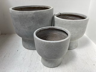 SET OF 3 IVYLINE OUTDOOR DALLAS GREY FOOTED PLANTERS H37CM D37CM/ H30CM D30CM/ H24CM D24CM: LOCATION - I13