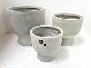 SET OF 3 IVYLINE OUTDOOR DALLAS GREY FOOTED PLANTERS H37CM D37CM/ H30CM D30CM/ H24CM D24CM: LOCATION - I13