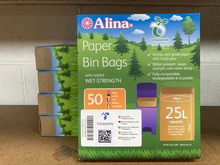 5 X ALINA PAPER BIN BAGS 25L PACK OF 50: LOCATION - I12