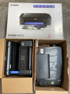 3 X ASSORTED PRINTERS TO INCLUDE CANON PIXMA IP8750 PRINTER IN BLACK: LOCATION - J18