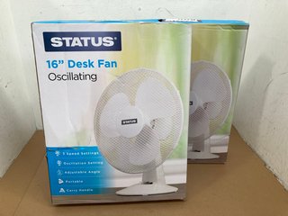 2 X STATUS 16" DESK FANS IN WHITE: LOCATION - I3