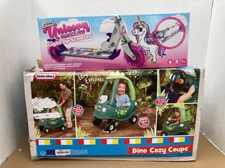 LITTLE TIKES DINO COZY COUPE TO INCLUDE OZBOZZ UNICORN DREAMLAND LIGHT UP SCOOTER: LOCATION - H3