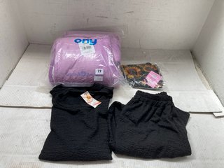 QTY OF ASSORTED WOMENS CLOTHING ITEMS TO INCLUDE NEW COLLECTION TROUSER AND FRILL SLEEVE SHIRT SET IN BLACK SIZE NOT GIVEN: LOCATION - J4