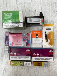 QTY OF ASSORTED DISPOSABLE VAPES & JUICES TO INCLUDE SIKE CRYSTAL FRUIT GUM DISPOSABLE VAPE (PLEASE NOTE: 18+YEARS ONLY. ID MAY BE REQUIRED): LOCATION - EO