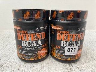 2 X GRENADE 390G DEFEND BCAA 2:1:1 RATIO AMINO RECOVERY POWDER TUBS IN TROPICAL FLAVOUR - BBE 11/2025: LOCATION - E2