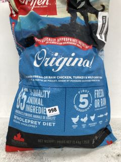 ORIJEN 11.4KG ORIGINAL WHOLEPREY DIET DRY DOG FOOD BAG - BBE 28/02/2024: LOCATION - H13