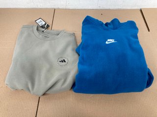 ADIDAS CORE CREW SWEATSHIRT IN SILVER PEBBLE - UK SIZE MEDIUM TO INCLUDE NIKE POLO FLEECE IN BLUE - UK SIZE SMALL: LOCATION - WA3