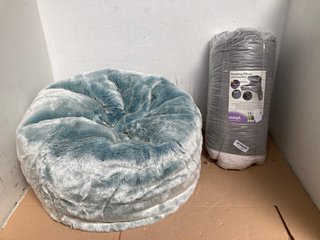 AIDAPT READING PILLOW WITH HEAD REST IN GREY TO INCLUDE ICON FLUFFY BEAN BAG IN BLUE: LOCATION - WA8