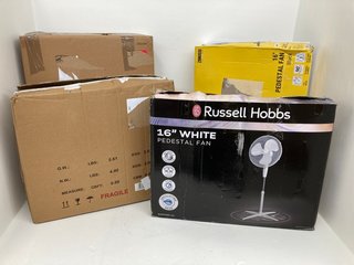 4 X ASSORTED PEDESTAL FANS TO INCLUDE RUSSELL HOBBS 16" OSCILLATING PEDESTAL FAN IN WHITE: LOCATION - WA9