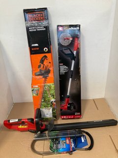 4 X ASSORTED TOOLS TO INCLUDE BLACK+DECKER 600W 60CM CORDED HEDGE TRIMMER: LOCATION - A13