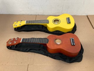 2 X TIGER BEGINNER CLASSICAL HALF SIZE CHILDRENS GUITARS IN BROWN & YELLOW: LOCATION - A12