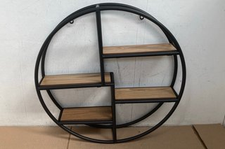 WALL MOUNTED 4 SHELF ROUND SHELVING UNIT IN DARK OAK/BLACK: LOCATION - A9