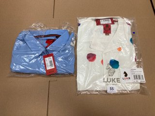 LUKE IRONBRIDGE SHORT SLEEVE SHIRT IN SKY - UK SIZE 2XL TO INCLUDE LUKE HAVANNAH 55 SHIRT IN WHITE ABSTRACT - UK SIZE 3XL: LOCATION - WA1