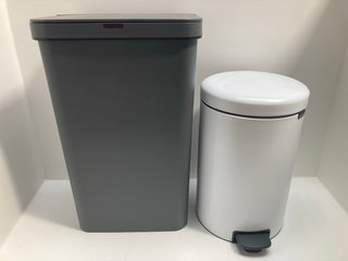 TOWER 50L SENSOR BIN IN GREY TO ALSO INCLUDE BRABANTIA ROUND PEDAL BIN IN WHITE: LOCATION - A1