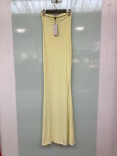 CLUB L LONDON CEREMONY BANDEAU FISHTAIL MAXI DRESS IN LEMON - UK SIZE 8 TO INCLUDE CLUB L LONDON LIFETIME SATIN COWL NECK MAXI DRESS WITH CROSS BACK IN COBALT BLUE - UK SIZE 8: LOCATION - WA2