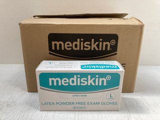 BOX OF MEDISKIN LATEX POWDER FREE EXAMINATION GLOVES IN SIZE L: LOCATION - B10