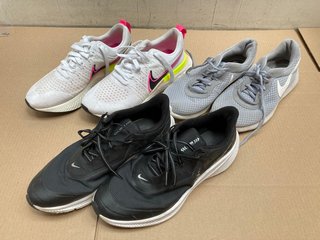 3 X ASSORTED NIKE TRAINERS TO INCLUDE NIKE QUEST 3 SHIELD TRAINERS IN BLACK METALLIC - UK SIZE 10: LOCATION - WA2