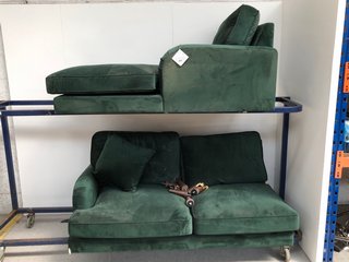 PAYTON DARK GREEN VELVET RIGHT HAND FACING 4-SEATER CORNER SOFA RRP £799: LOCATION - B5