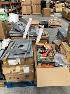 PALLET OF ASSORTED APPLIANCES/HOUSEHOLD ITEMS TO INCLUDE FLYMO CONTOUR 650E HEAVY DUTY ELECTRIC GRASS TRIMMER: LOCATION - A5 (KERBSIDE PALLET DELIVERY)