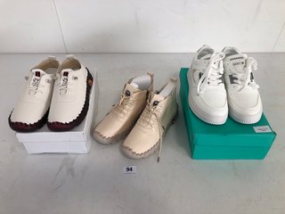 3 X ASSORTED WOMENS SHOES TO INCLUDE FASHION PLATFORM TRAINERS IN WHITE UK SIZE 3: LOCATION - B1