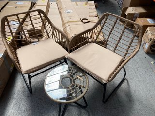 SET OF 3 OUTDOOR WICKER TABLE & CHAIRS: LOCATION - A3