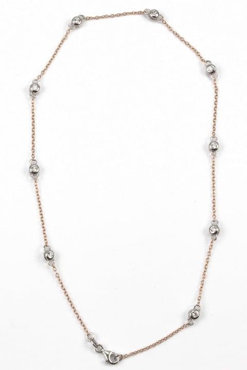 Silver Rose Gold Plated White Stone Necklace, 40cm, 5g