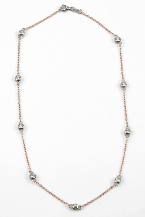 Silver Rose Gold Plated White Stone Necklace, 50cm, 7g