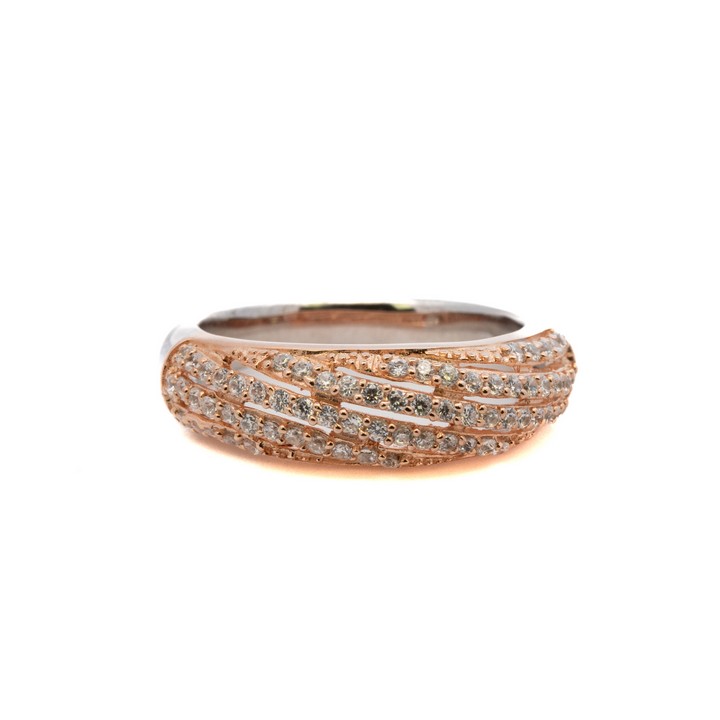 Silver Two-tone Stone Set Twist Band Ring, Size P, 5g