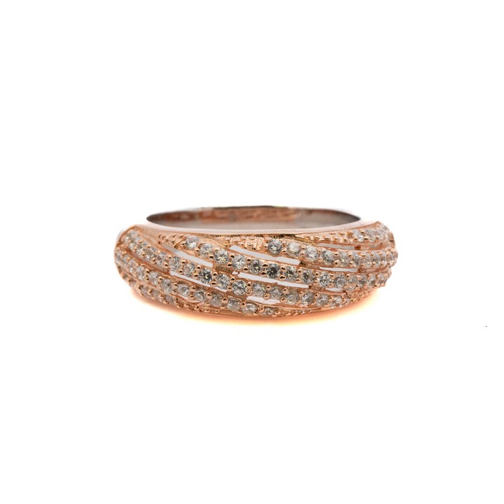 Silver Two-tone Stone Set Twist Band Ring, Size M½, 4.7g