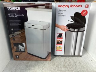 TOWER STAINLESS STEEL 75L RECTANGULAR SENSOR BIN TO INCLUDE MORPHY RICHARDS CHROMA 50L SENSOR BIN: LOCATION - D16