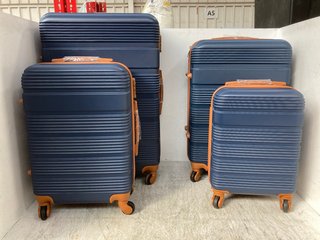 LONG VACATION SET OF 4 ASSORTED SIZES HARD SHELL TRAVEL SUITCASE IN NAVY AND BROWN: LOCATION - D16