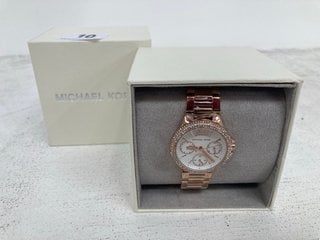 MICHAEL KORS JEWELLED 4 DIAL STAINLESS STEEL WATCH IN ROSE GOLD RRP - £119: LOCATION - WHITE BOOTH