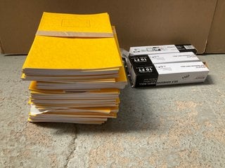 QTY OF A4 LINED WORK BOOKS IN YELLOW TO INCLUDE 3 X AKSAOI SELF ADHESIVE VINYL ROLLS: LOCATION - D13