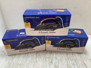 3 X RUSSELL HOBBS POWER STEAM ULTRA IRONS IN BLACK: LOCATION - A8