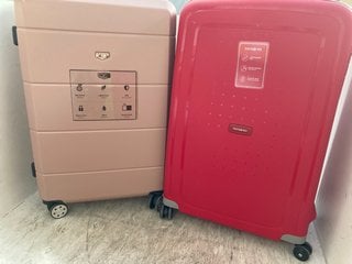 LUGG SET OF 3 TRAVEL LUGGAGE SET IN ROSE GOLD TO INCLUDE SAMSONITE LARGE HARDSHELL TRAVEL SUITCASE IN RED: LOCATION - A13