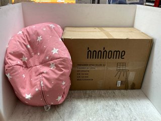 STAR PRINTED BEAN BAG IN PINK TO INCLUDE HNNHOME SET OF 2 DINING CHAIRS IN YELLOW: LOCATION - A14