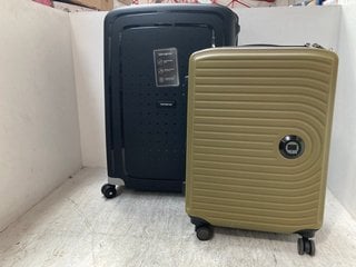 2 X ASSORTED SIZED SAMSONITE AND HAUPTSTADTKOFFER HARDSHELL TRAVEL SUITCASES IN BLACK AND DARK GREEN: LOCATION - B15