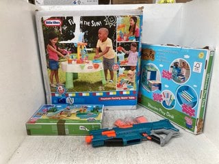 4 X ASSORTED CHILDRENS ITEMS TO INCLUDE LITTLE TIKES FOUNTAIN FACTORY WATER TABLE: LOCATION - B14