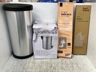 4 X ASSORTED ITEMS TO INCLUDE 20L STAINLESS STEEL STEP BIN: LOCATION - B9