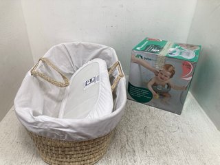 CLAIR DE LUNE MOSES BASKET IN NATURAL TO INCLUDE BEBE CONFORT BABY BATH SEAT: LOCATION - B8