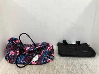 ROYAL FAIR BABY WICKED BABY SUPPLY BAG IN BLACK TO INCLUDE BEVERAGE FLORAL PATTERNED TRAVEL BAG IN BLACK MULTI: LOCATION - B7