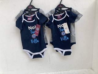 2 X CHILDRENS ASTON VILLA LOGO PRINT BABY GROWS IN GREY AND NAVY SIZE: 12 - 18 MONTHS: LOCATION - C7