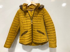 JOULES WOMEN'S PUFFER FUR JACKET IN YELLOW UK 14